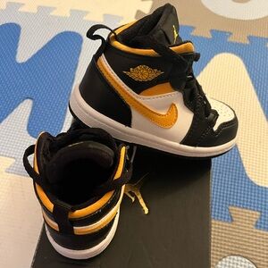 Jordan 1 mid,  toddler size 6C, black, white & pollen